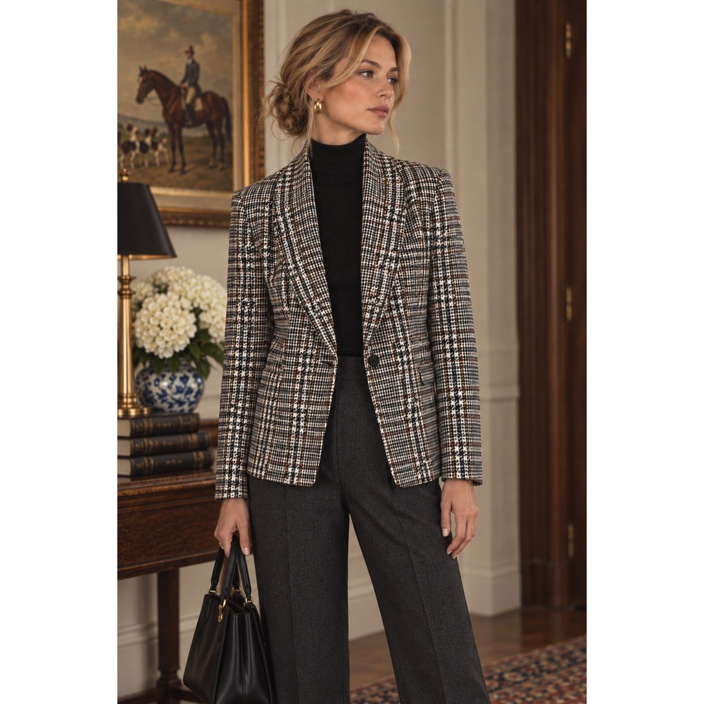 Vintage Radcliffe Blazer Womens 8 Glen Plaid Shawl Collar Dark Academia Preppy